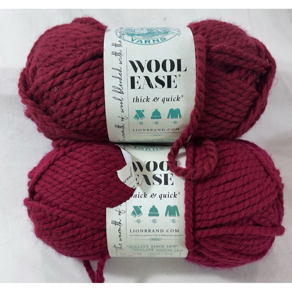 2 Skeins Lion Brand Wool Ease Thick & Quick Cranberry Yarn